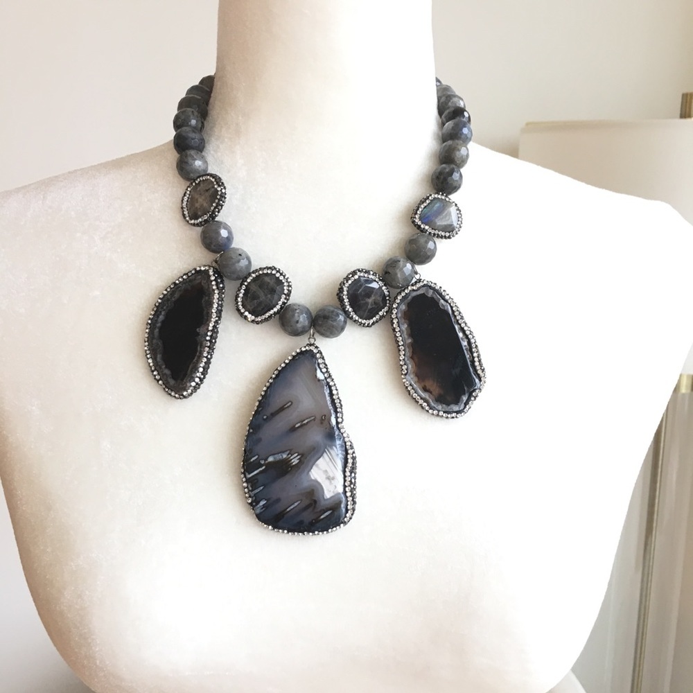 Statement Necklace Labradorite Gemstone Agate Slab - image 4